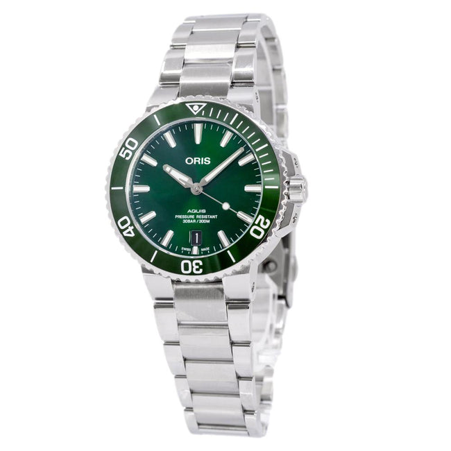 Oris 01 733 7732 4157-07 8 21 05PEB Aquis Grünes Zifferblatt Uhr
