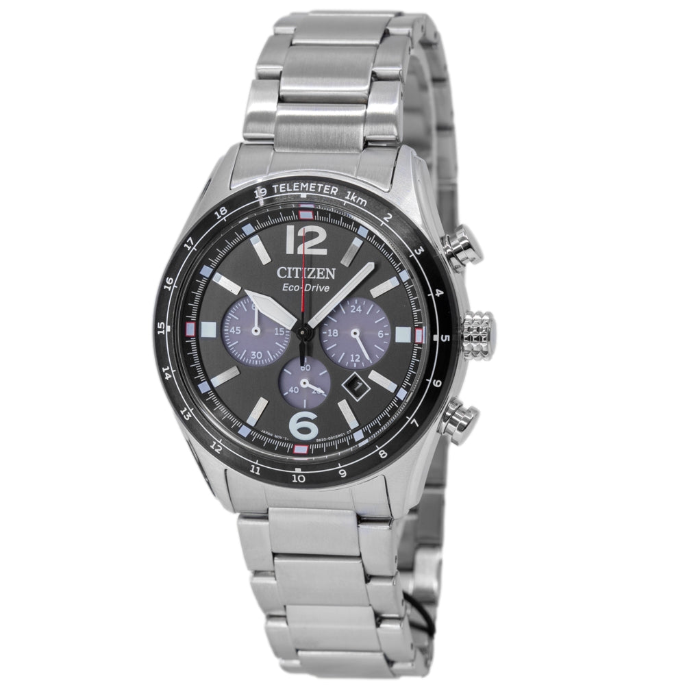 Citizen Orologio Uomo Aviator CA4654-04E, Cronografo Eco-Drive, Cassa 43 Mm, Pelle Nera, 10 ATM
