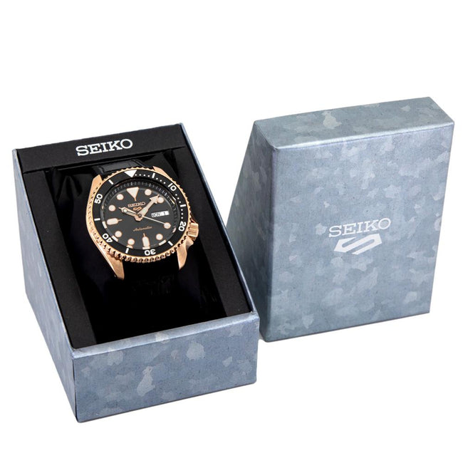 Seiko Men's SRPD76K1 Sports Black Dial Rose Gold PVD Watch