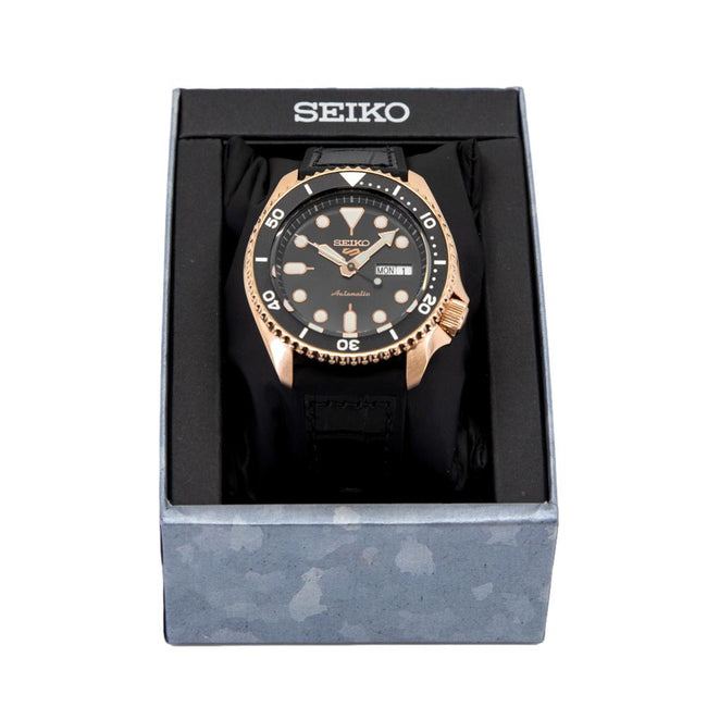 Seiko Men's SRPD76K1 Sports Black Dial Rose Gold PVD Watch