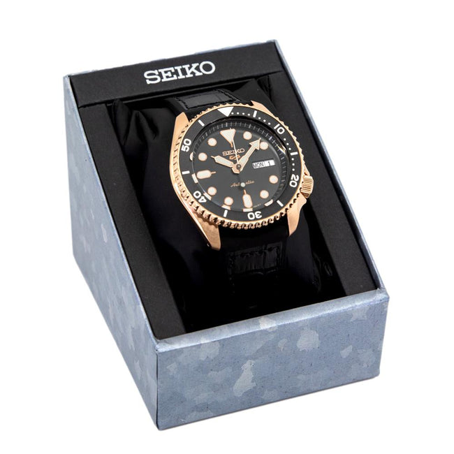 Seiko Men's SRPD76K1 Sports Black Dial Rose Gold PVD Watch