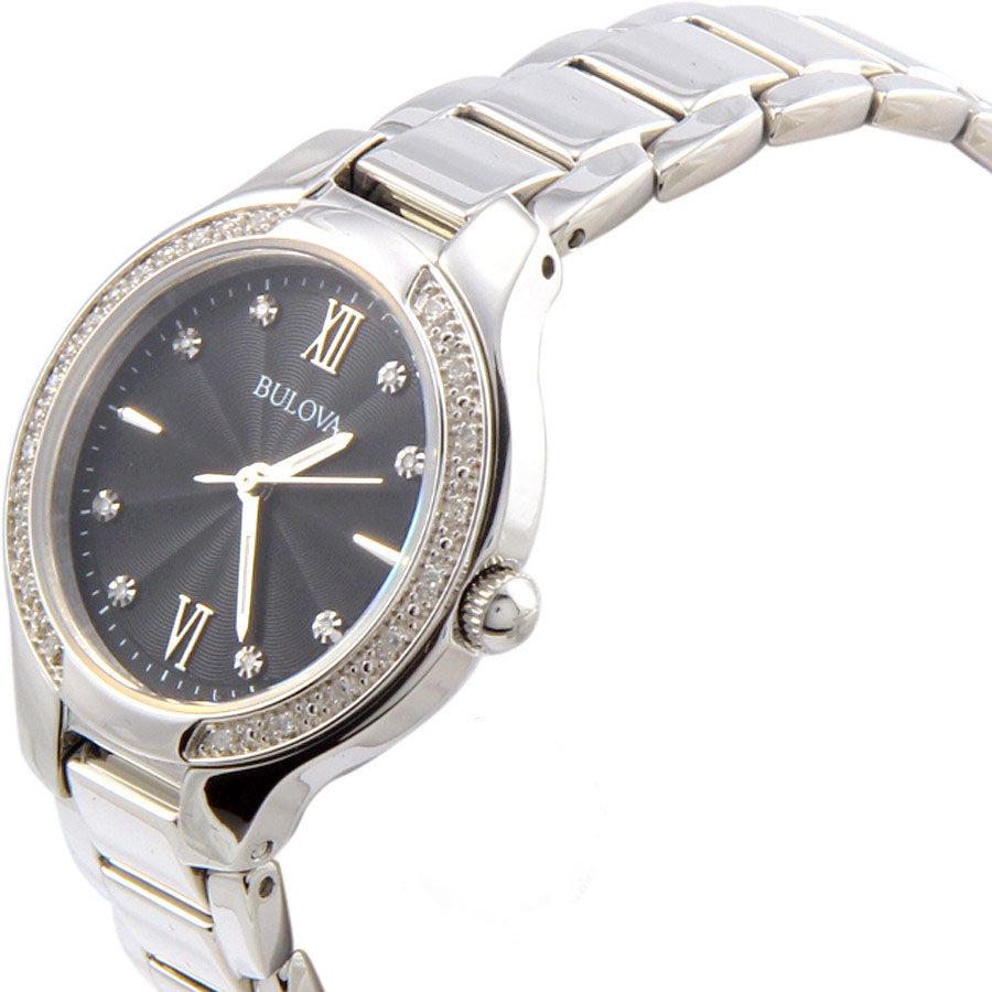 96R207-Bulova Ladies 96R207 Black Diamonds Dial Watch