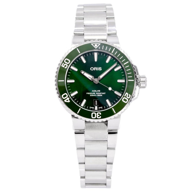 Oris 01 733 7732 4157-07 8 21 05PEB Aquis  Green Dial Watch