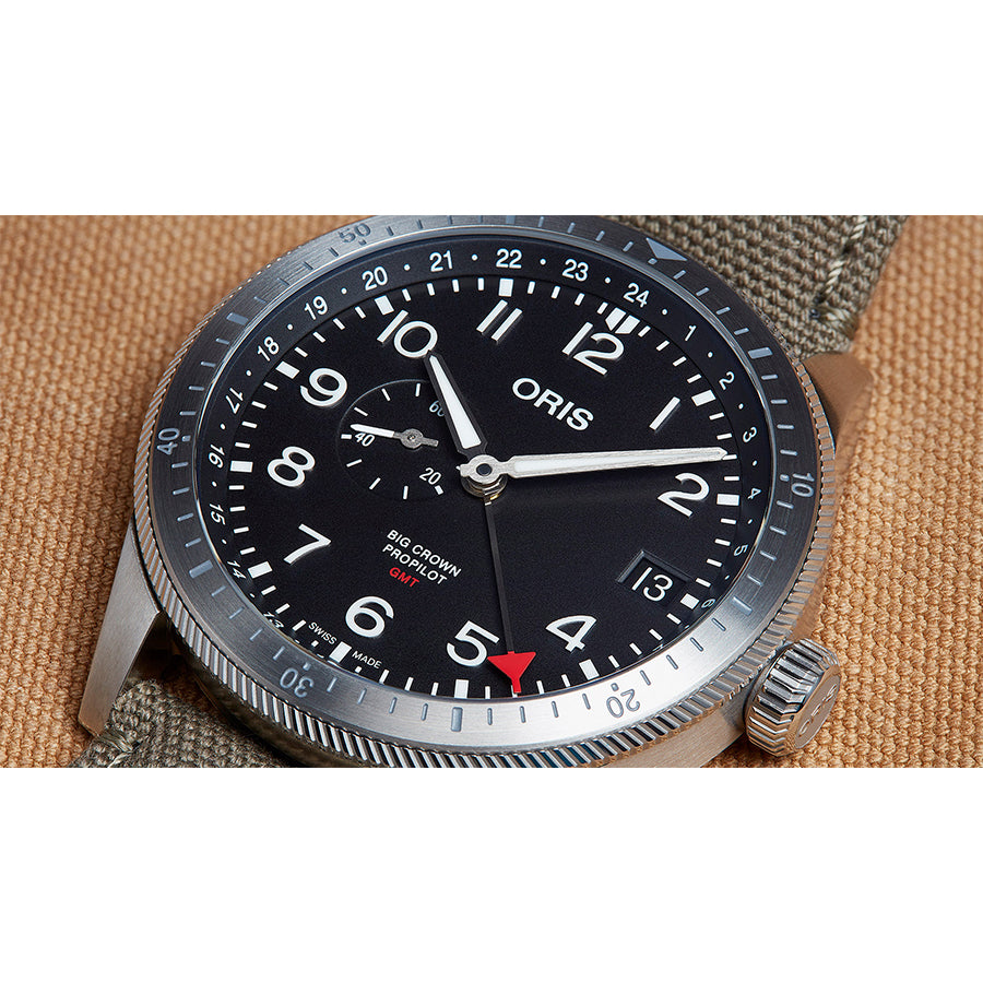 Oris 01748 7756 4064-07 5 22 07LC große Krone schwarzes Zifferblatt Uhr