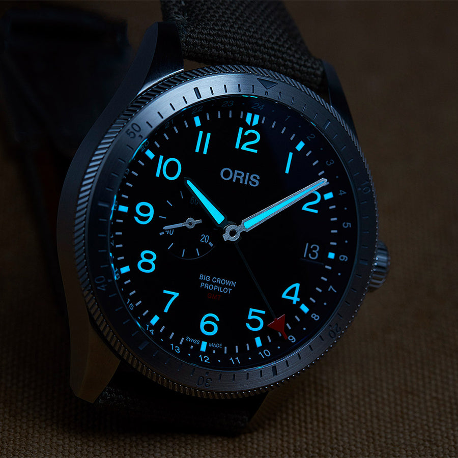 Oris 01748 7756 4064-07 5 22 07LC große Krone schwarzes Zifferblatt Uhr