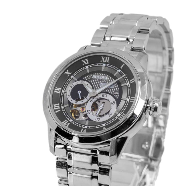Bulova BVA Dual Aperture Black Dial Silver Steel Strap Watch for Men - 96A119