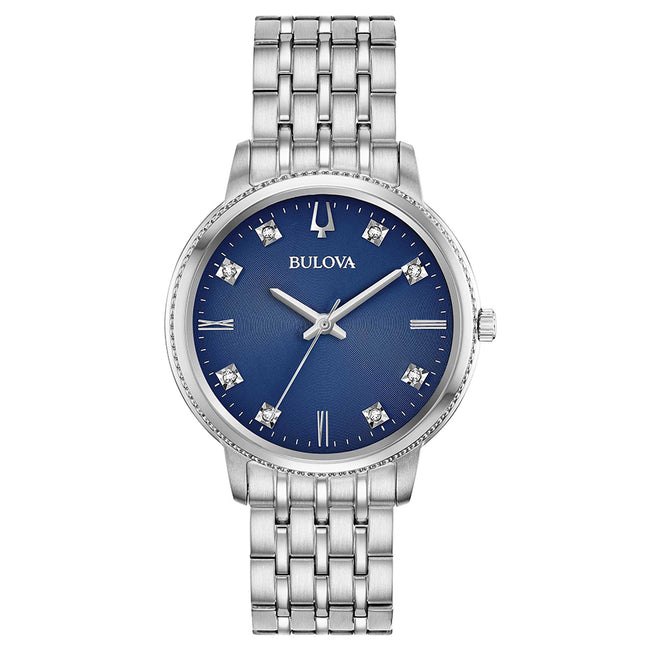 Bulova Ladies 96P206 Diamonds Blue Dial Watch