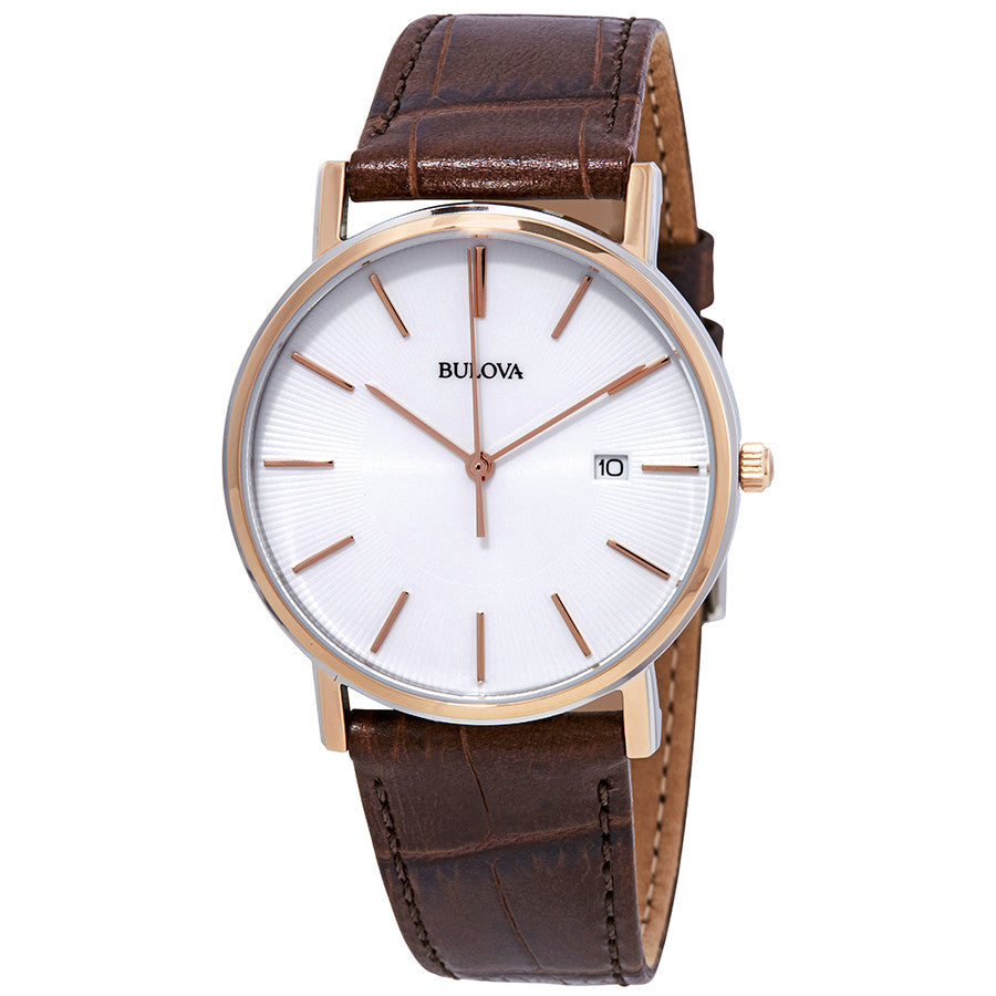 Bulova Herrenuhr 98H51 Weißes Zifferblatt Braunes Leder