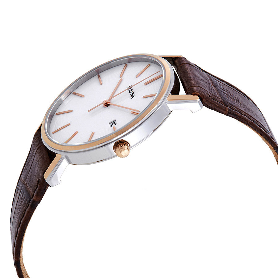 Bulova Herrenuhr 98H51 Weißes Zifferblatt Braunes Leder