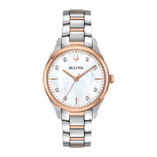 Bulova Damen 98P183 Weiß MOP Zifferblatt mit Diamanten Uhr