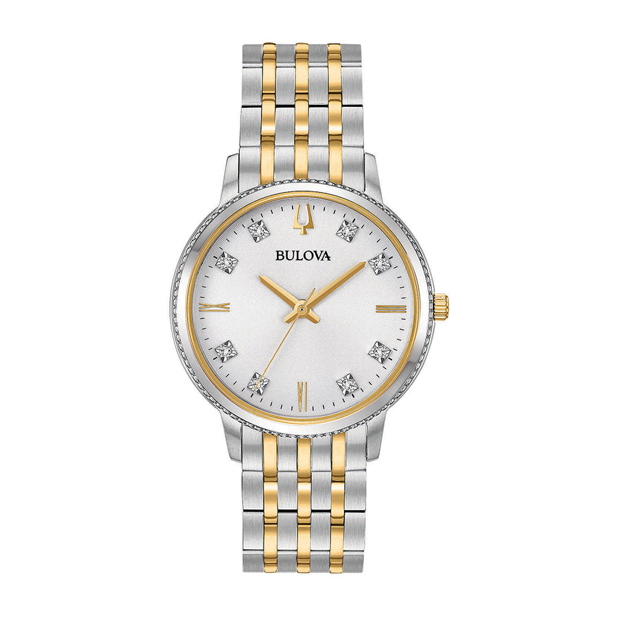 Bulova Damen 98P189 Weißes Zifferblatt mit Diamanten Uhr