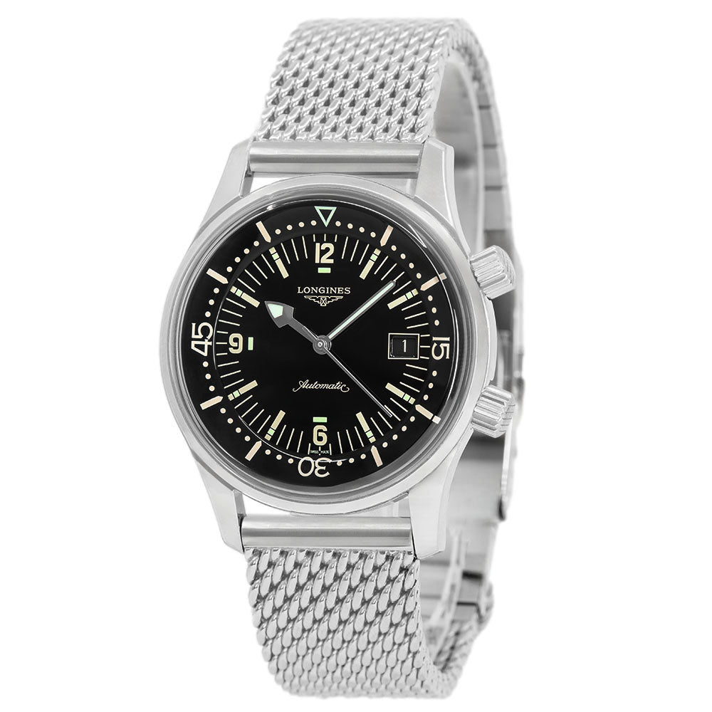 Longines Men's L3.774.4.50.6 Legend Diver Black Dial Auto