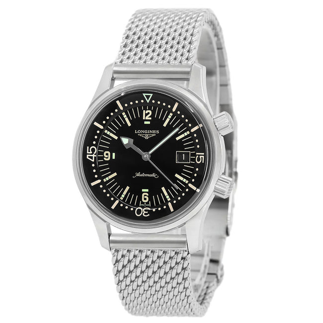 Longines Men's L3.774.4.50.6 Legend Diver Black Dial Auto