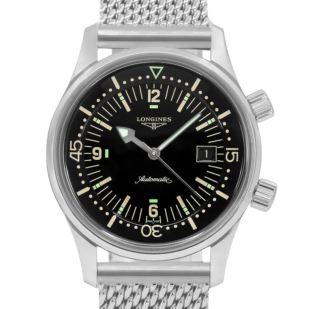 Longines Men's L3.774.4.50.6 Legend Diver Black Dial Auto