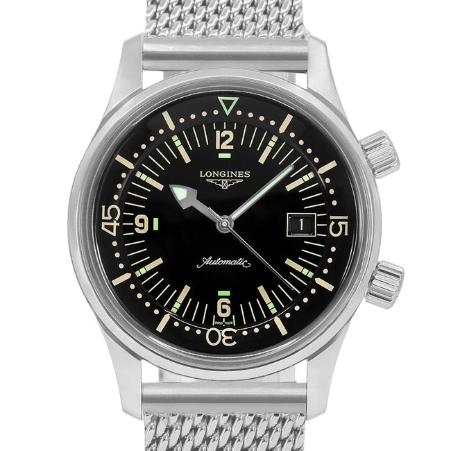 Longines Men's L3.774.4.50.6 Legend Diver Black Dial Auto