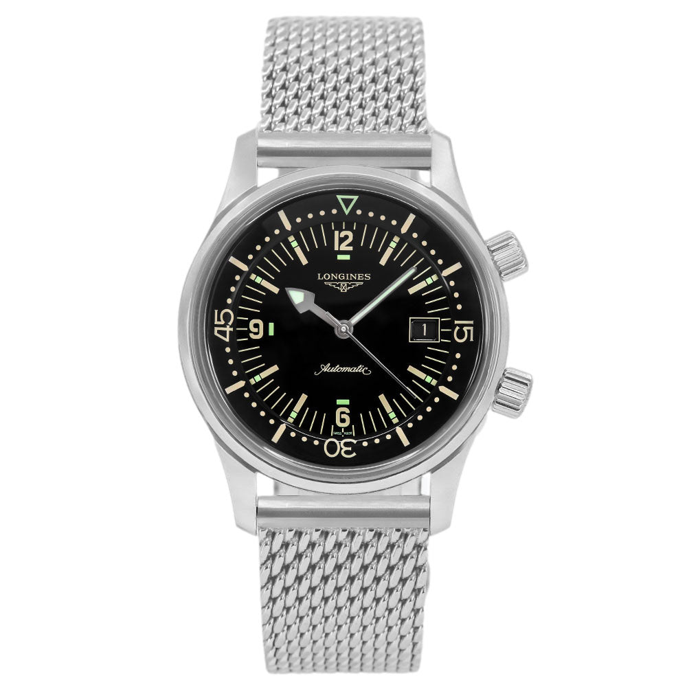 Longines Men's L3.774.4.50.6 Legend Diver Black Dial Auto
