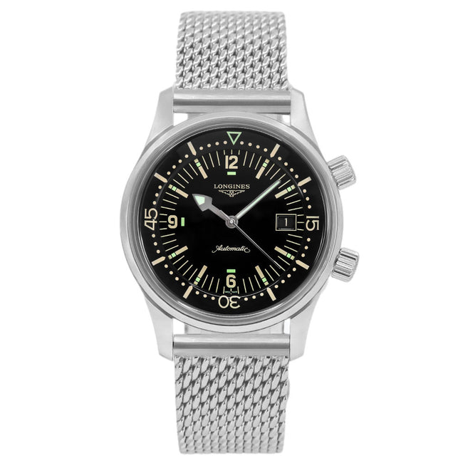 Longines Men's L3.774.4.50.6 Legend Diver Black Dial Auto