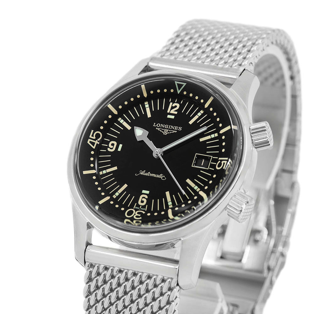 Longines Men's L3.774.4.50.6 Legend Diver Black Dial Auto