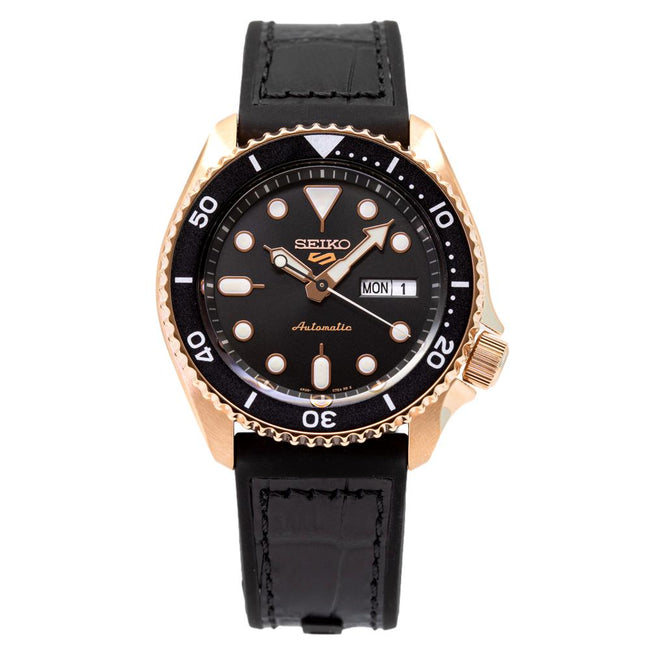 Seiko Men's SRPD76K1 Sports Black Dial Rose Gold PVD Watch