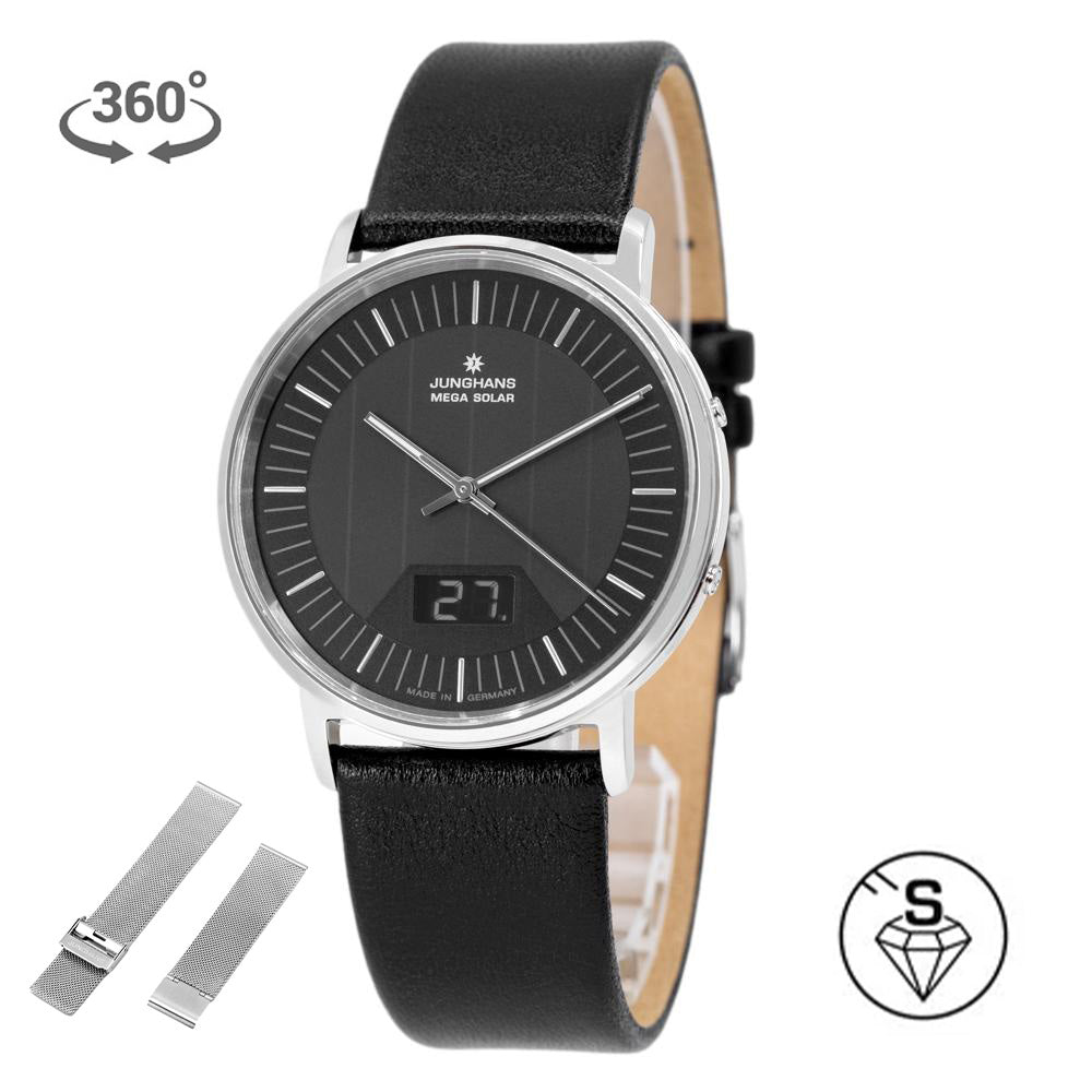 56/4220.00-Junghans 56/4220.00 Milano Mega Solar Black Dial Watch