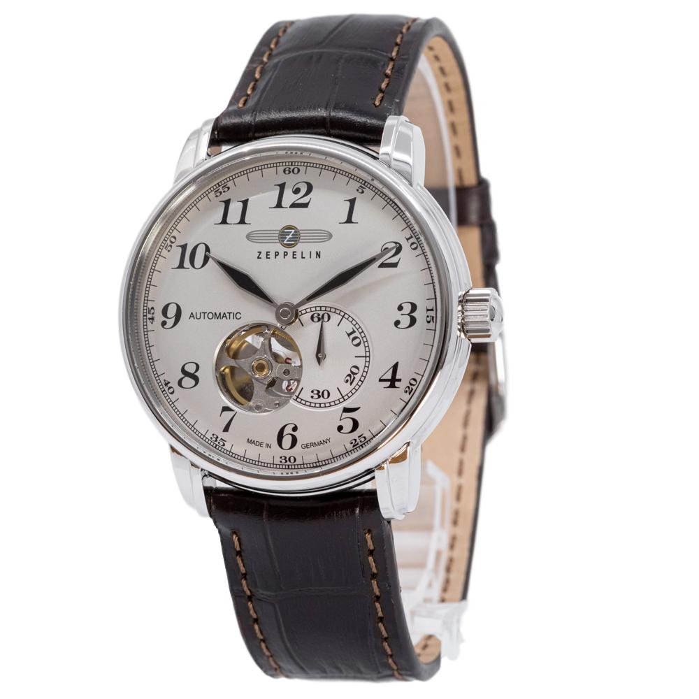 7666-5-Zeppelin Men's 7666-5 Graf White Dial Open Hearth Watch