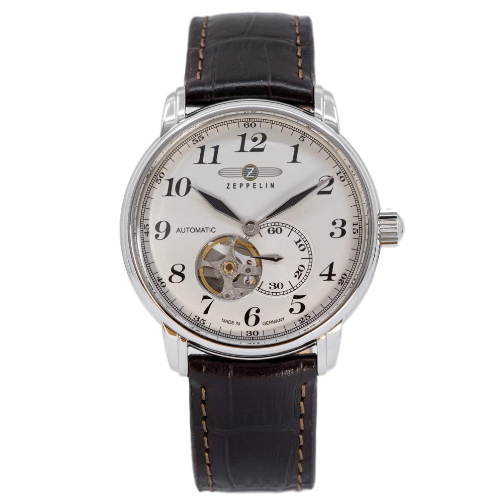 7666-5-Zeppelin Men's 7666-5 Graf White Dial Open Hearth Watch