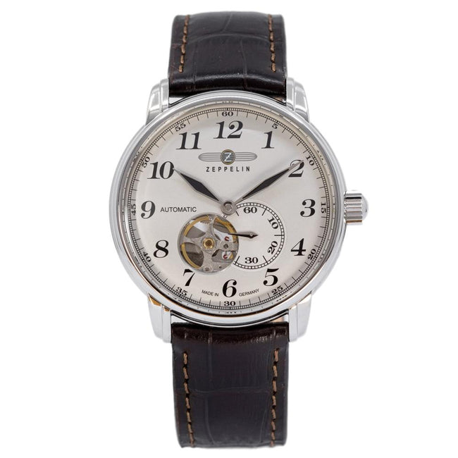 7666-5-Zeppelin Men's 7666-5 Graf White Dial Open Hearth Watch