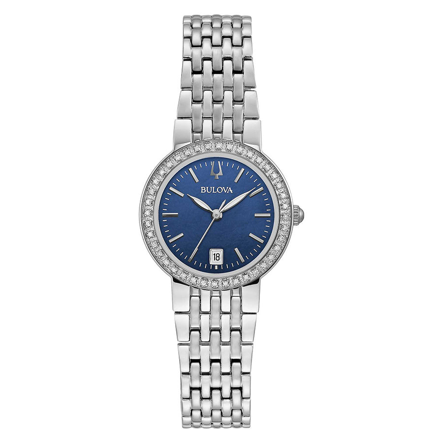 96R240-Bulova Ladies 96R240 Classic Blue Dial with Diamonds Watch