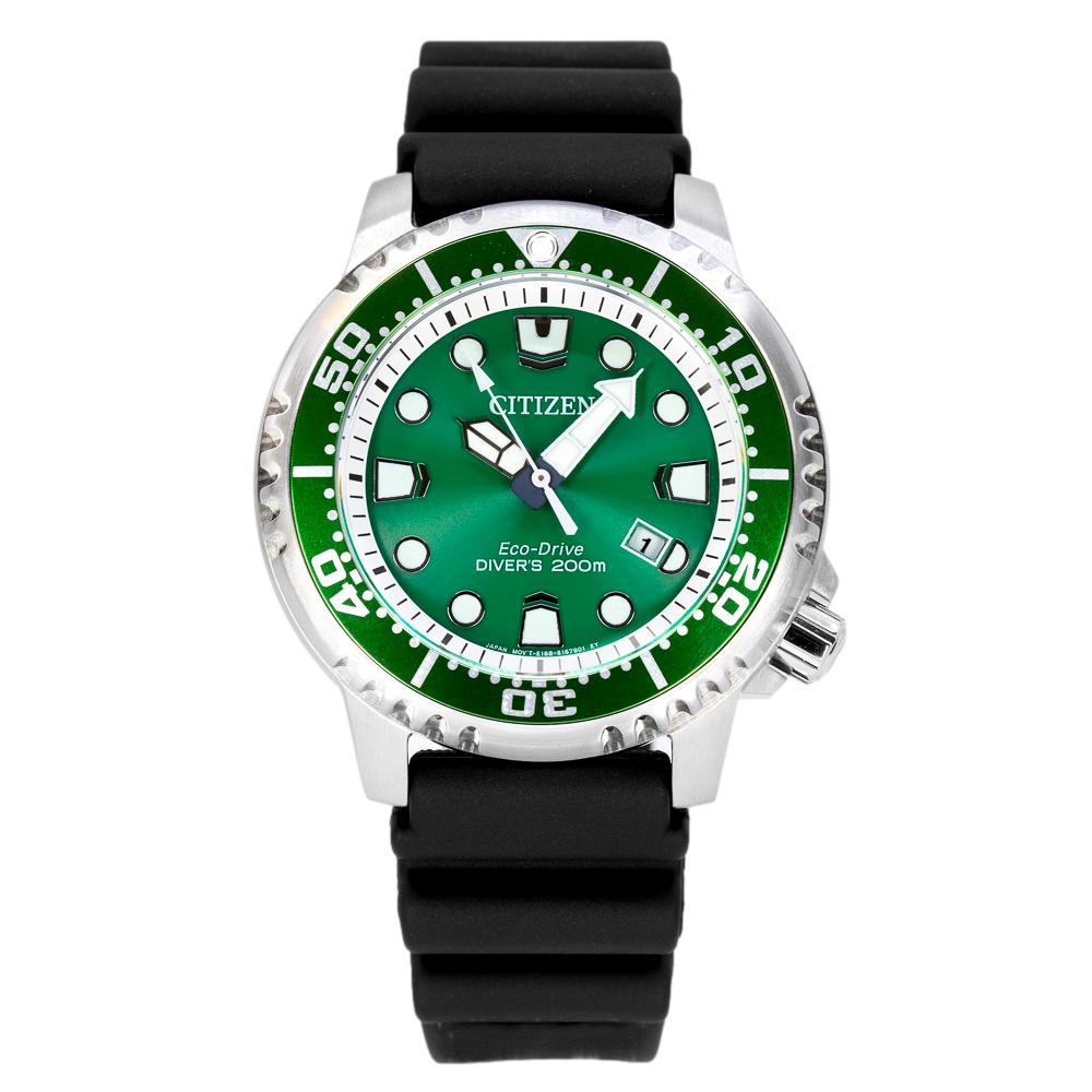 BN0158-18X-Citizen Men's BN0158-18X Diver's Eco-Drive Green Dial Watch