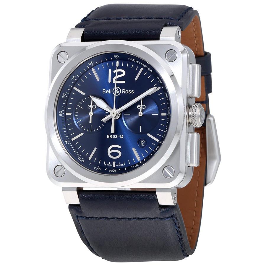 BR0394-BLU-ST/SCA-Bell&Ross Men's BR0394-BLU-ST/SCA Aviation Blue Dial Watch