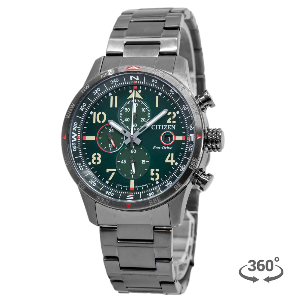 CA0797-84X-Citizen Men's CA0797-84X Aviator Chrono Green Dial Watch