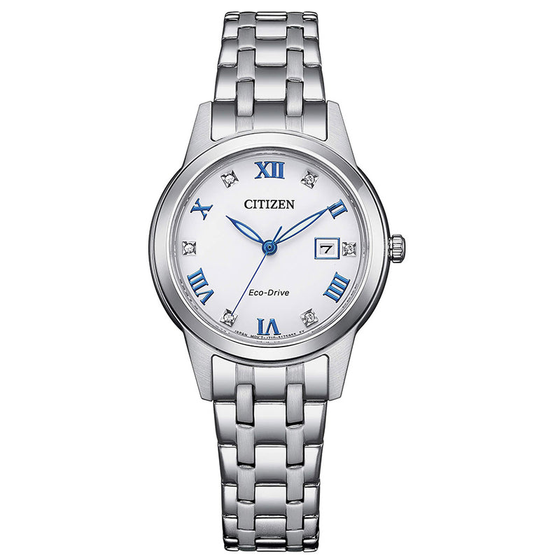 FE1240-81A-Citizen Ladies FE1240-81A Eco-Drive White Dial Diamond Watch