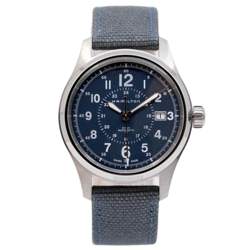 H70305943-Men's H70305943 Khaki Field Auto 40 mm Blue Dial & Strap
