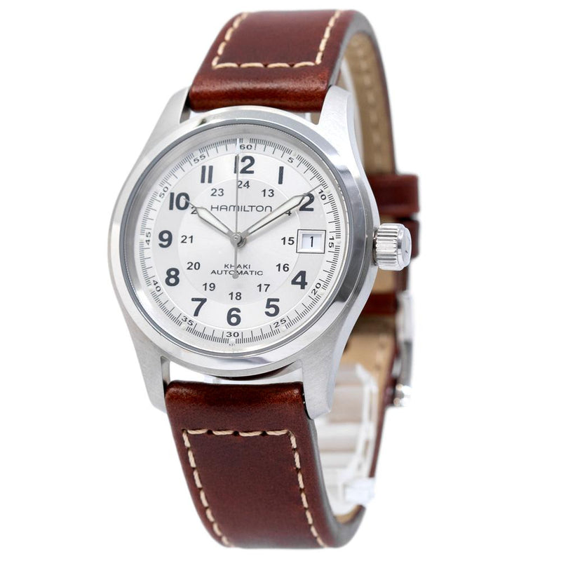 H70455553-Hamilton Men's H70455553 Khaki Field Sliver Dial Watch