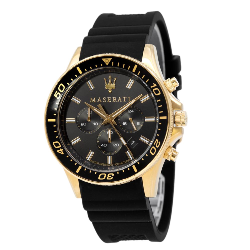 R8871640001-Maserati Men's R8871640001 SFIDA Chrono Black Dial Watch