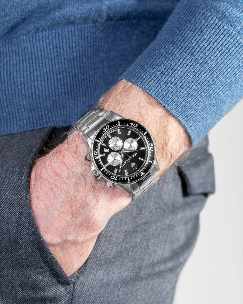 R8873640004-Maserati Men's R8873640004 Sfida Chrono Black Dial Watch