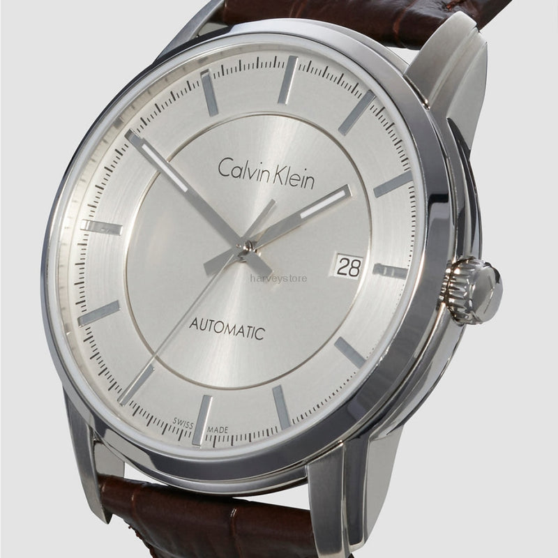 Ck Calvin Klein Mens K5S341G6 Infinite Automatic Brown Leather Watch Watch