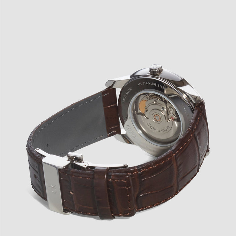 Ck Calvin Klein Mens K5S341G6 Infinite Automatic Brown Leather Watch Watch