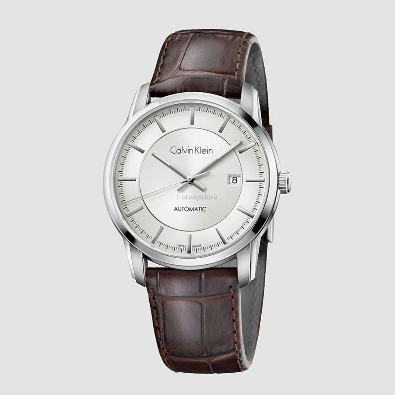 Ck Calvin Klein Mens K5S341G6 Infinite Automatic Brown Leather Watch Watch