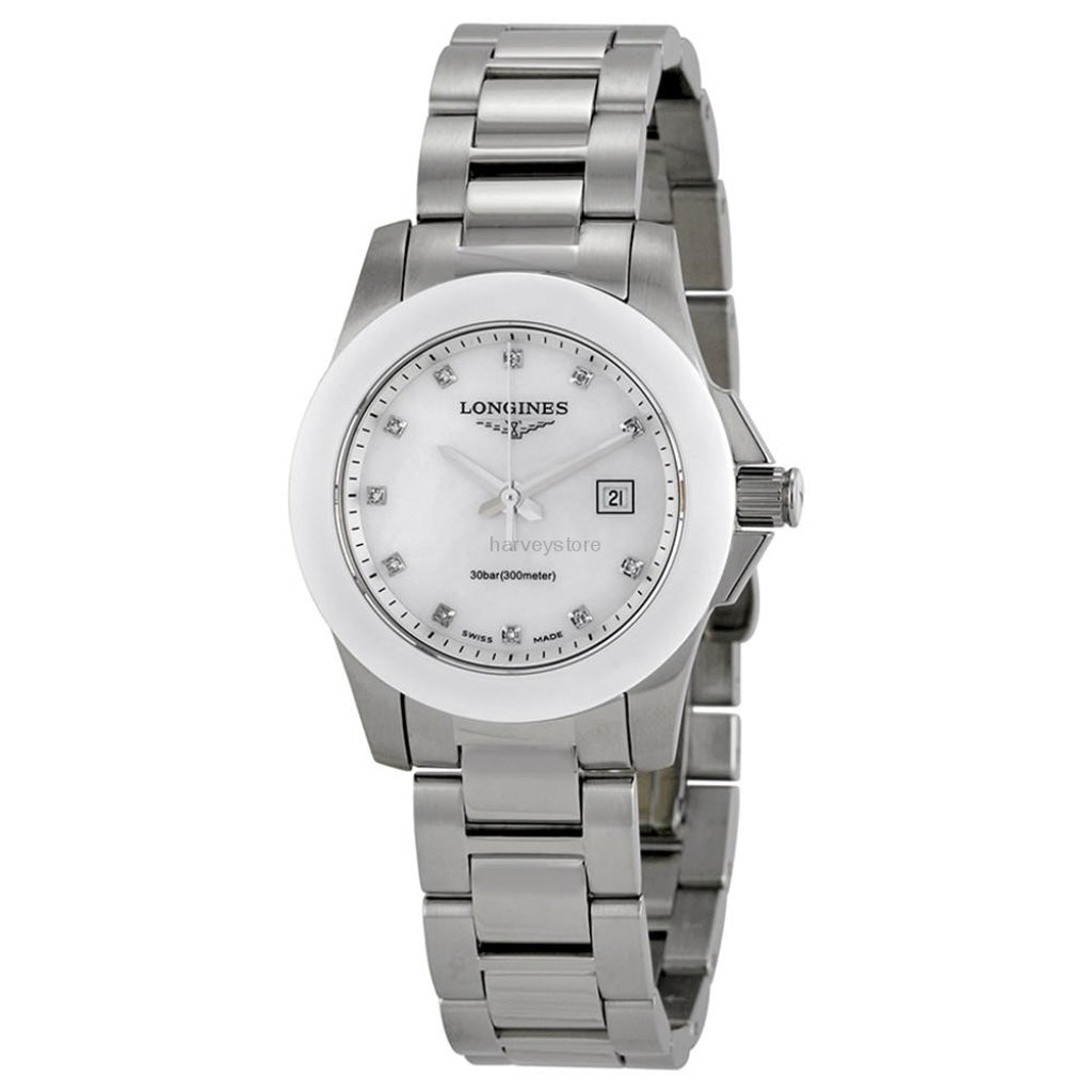 Longines Ladie`s L32574876 Conquest Diamond Mother Of Pearl Dial Stainless Steel Watch Watch