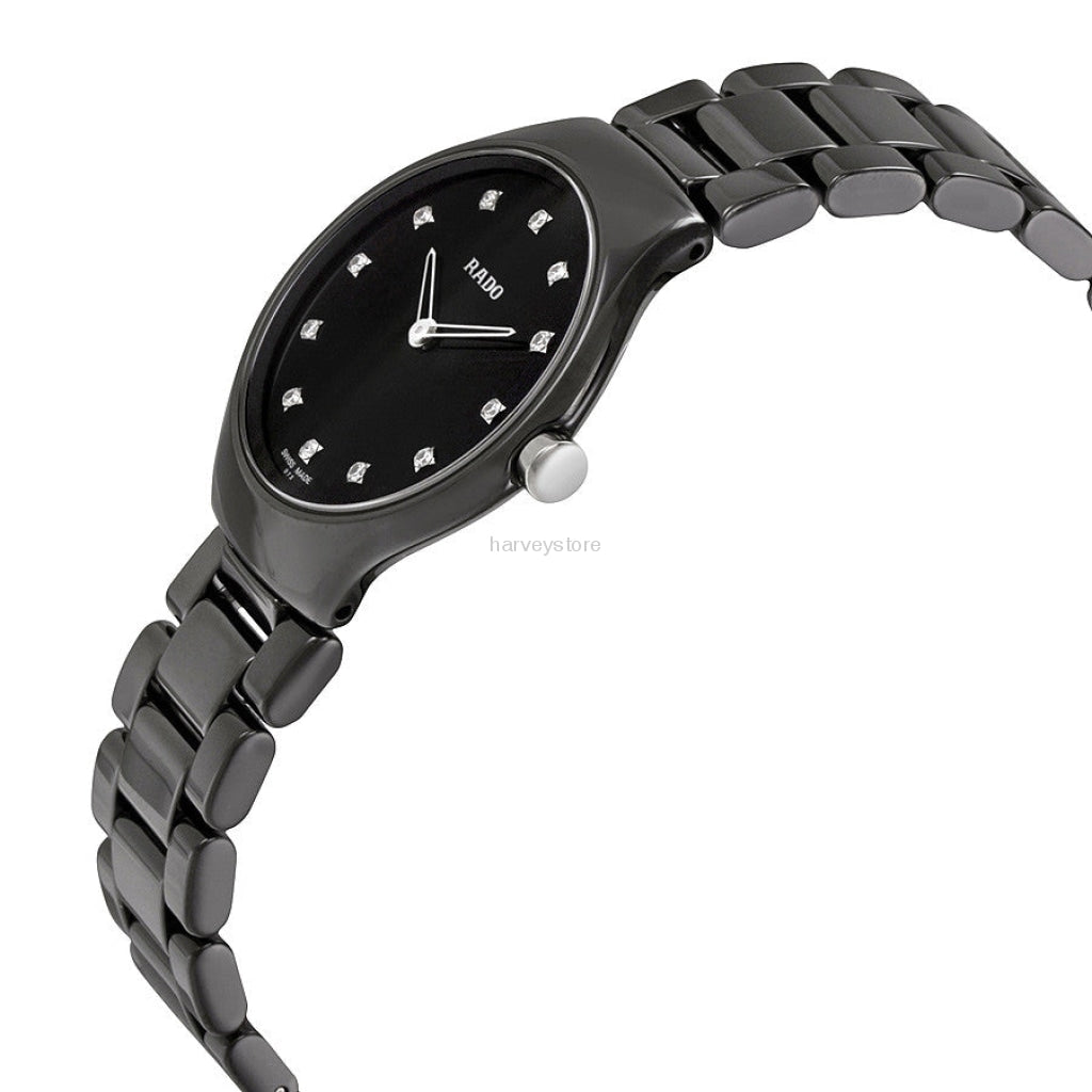 R27742732-Rado R27742732 Ladies True Thinline Black Ceramic Watch